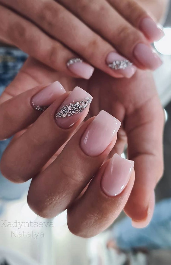 48 Most Beautiful Nail Designs to Inspire You – Pink & Rhinestone Nails