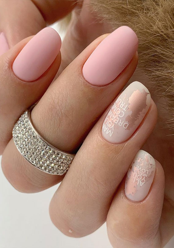 49 Cute Nail Art Design Ideas With Pretty & Creative Details : Matte Pink  nails with rose gold
