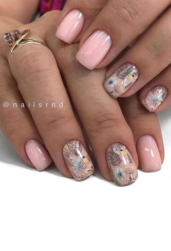 49 Cute Nail Art Design Ideas With Pretty & Creative Details : Pretty in flower nails