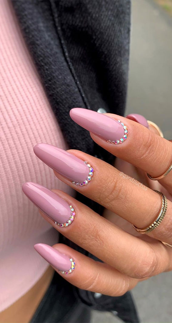 49 Cute Nail Art Design Ideas With Pretty & Creative Details : Pink nails  with rhinestones
