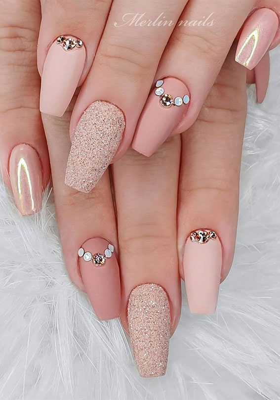 matte pink nails, wedding nails, nail art , nails design, wedding nails ideas, bridal nails #nailart #nailsdesgin #weddingnails #bridalnails #pinknails