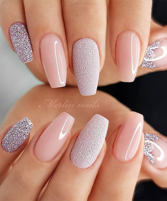 mismatched pink nails, wedding nails, nail art , nails design, wedding nails ideas, bridal nails #nailart #nailsdesgin #weddingnails #bridalnails #pinknails