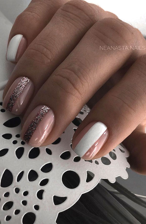 49 Cute Nail Art Design Ideas With Pretty & Creative Details : Pink Nude  and white Nails