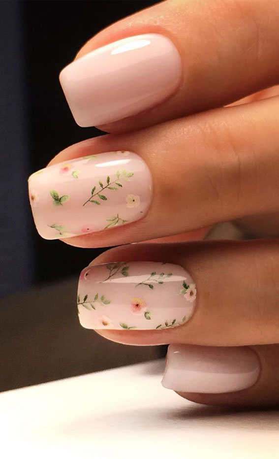 pink nails, nude pink nails, floral sticker nails, floral nails, flower nails, flower nail ideas #flowernails #nailart