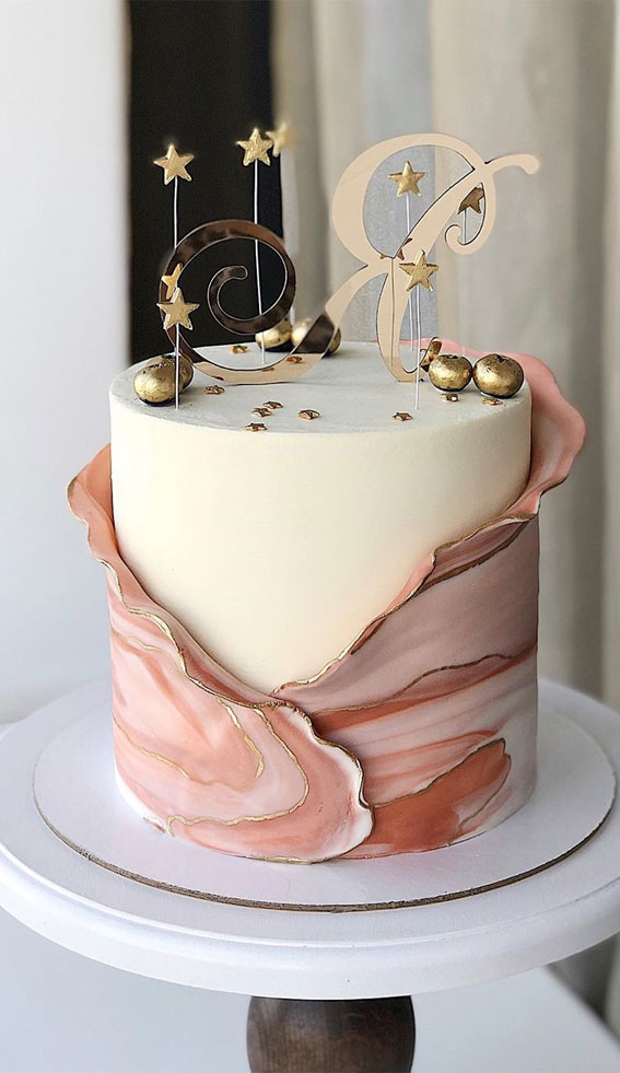 37 Pretty Cake Ideas For Your Next Celebration : rose gold marble cake