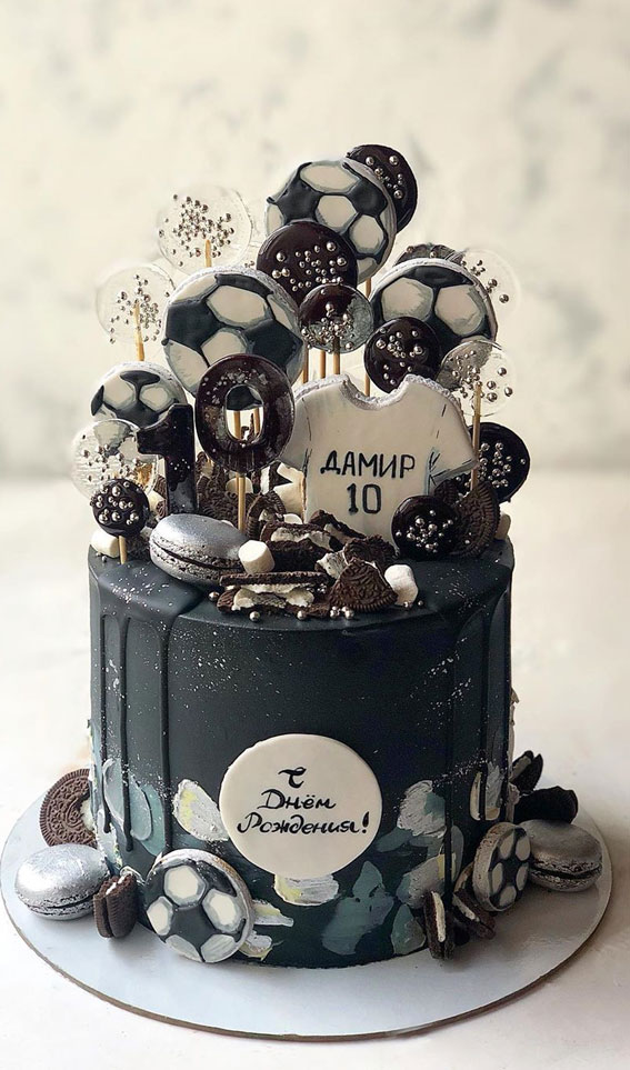 black birthday cake, boy birthday cake, birthday cake , birthday cake ideas, chocolate birthday cake design #footballbirthdaycake