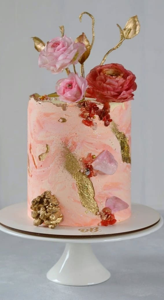 37 Pretty Cake Ideas For Your Next Celebration : Textured marble peach pink cake