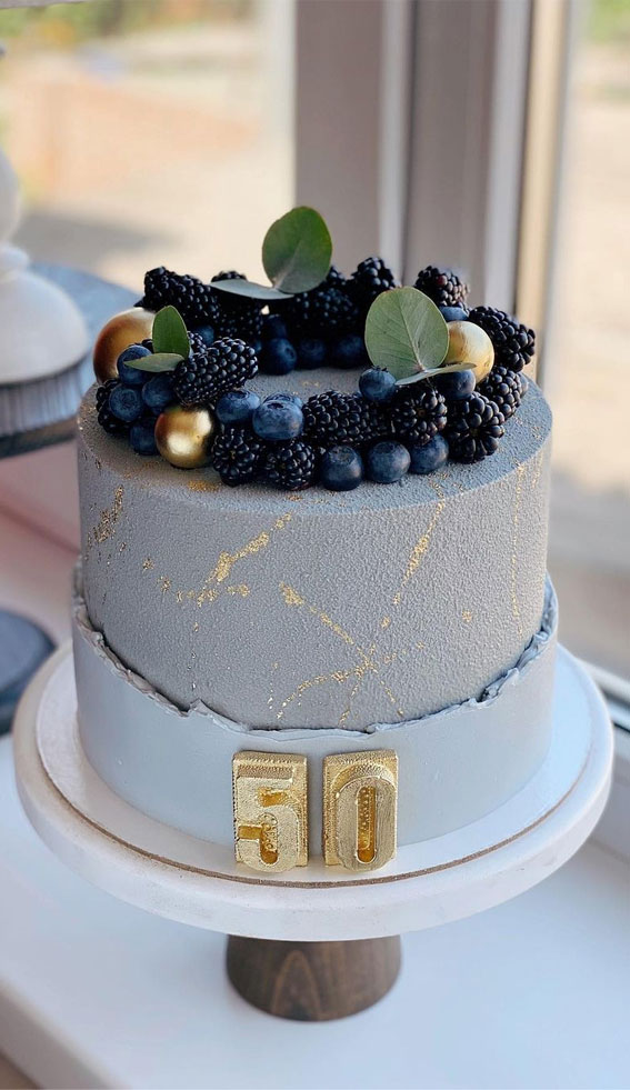 37 Pretty Cake Ideas For Your Next Celebration : Blue grey 50th birthday cake