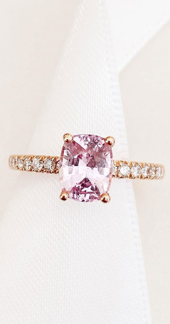 cushion cut pink sapphire engagement ring, engagement rings with Glamorous Charm - Gorgeous engagement ring #engagementring #engaged #diamondring #diamondengagementring #wedding #engagementrings #engagementringselfie #uniqueengagementring