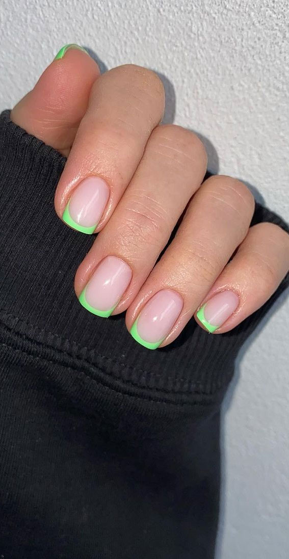 49 Cute Nail Art Design Ideas With Pretty & Creative Details : Neon Mint French Tips