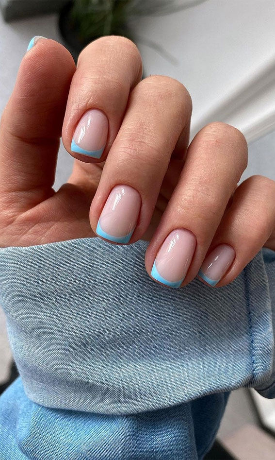 french nail tips, french nail designs, baby blue french nail tips #frenchnails #frenchnaildesign
