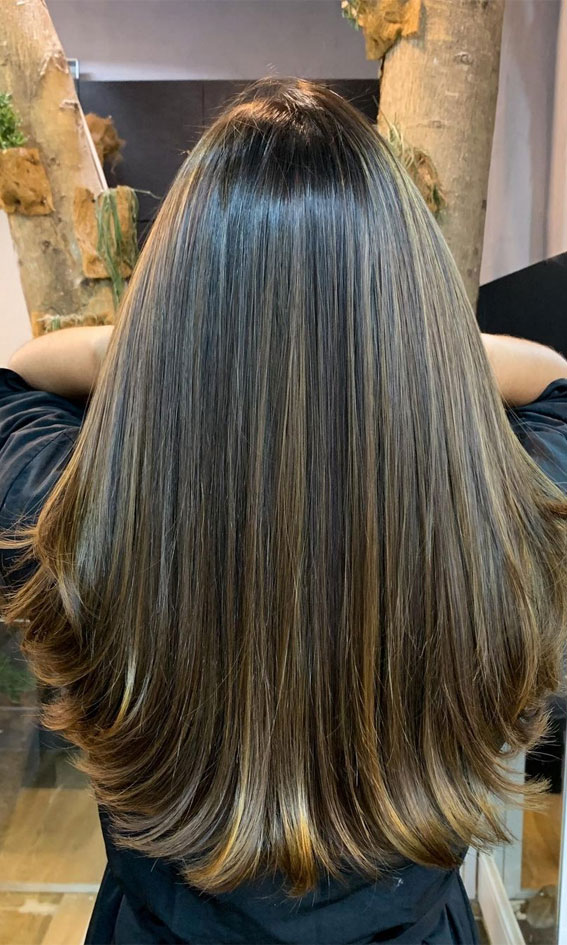 50+ Brunette + Brown Hair Colours & Hairstyles : Dark Brown with Hazelnut  Highlights