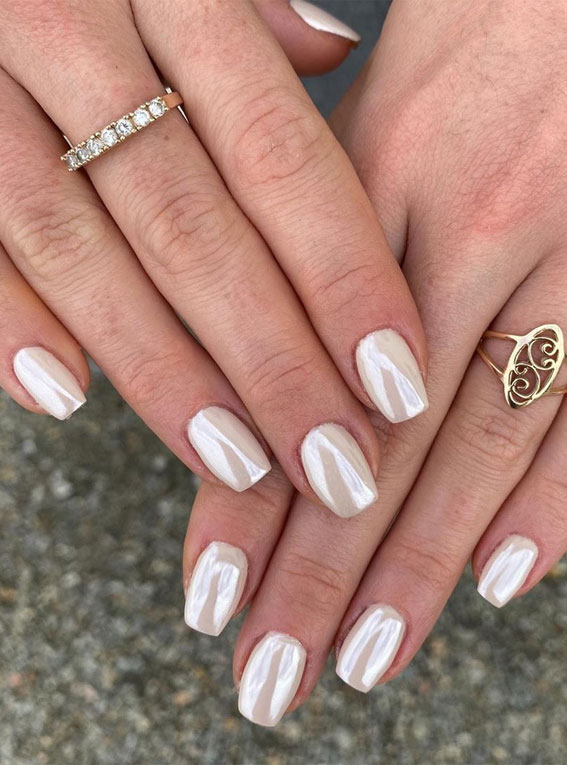 pearl almond nail color, nude nails, pink nails, minimalist nails, short nails #nudenails stylish nails, chrome nails