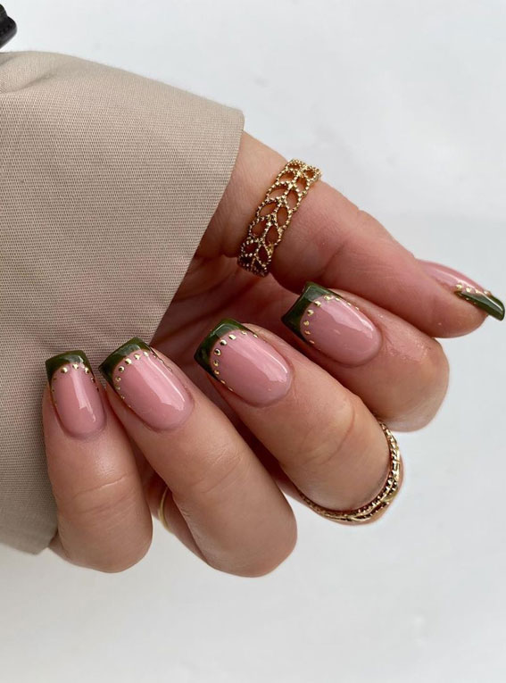 33 Way to Wear Stylish Nails : Green French Tips