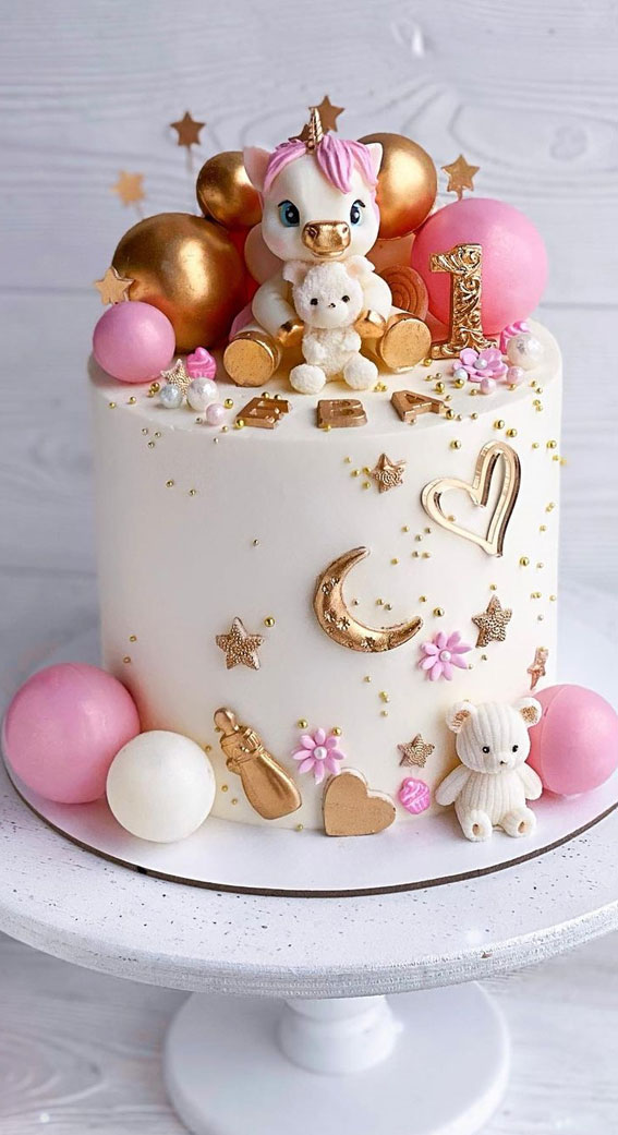 47 Cute Birthday Cakes For All Ages : First birthday cake in pink and gold