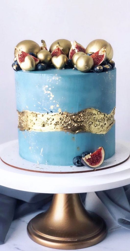 47 Cute Birthday Cakes For All Ages Blue and gold cake