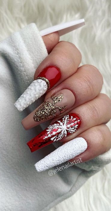 Festive Christmas Nail Art Ideas : Red and White Christmas Nails