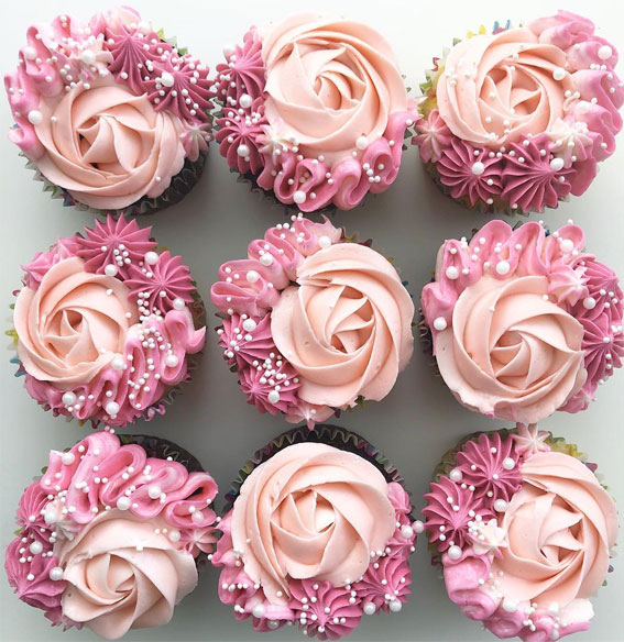 59 Pretty Cupcake Ideas for Wedding and Any Occasion : Pink, peach and burgundy cupcake