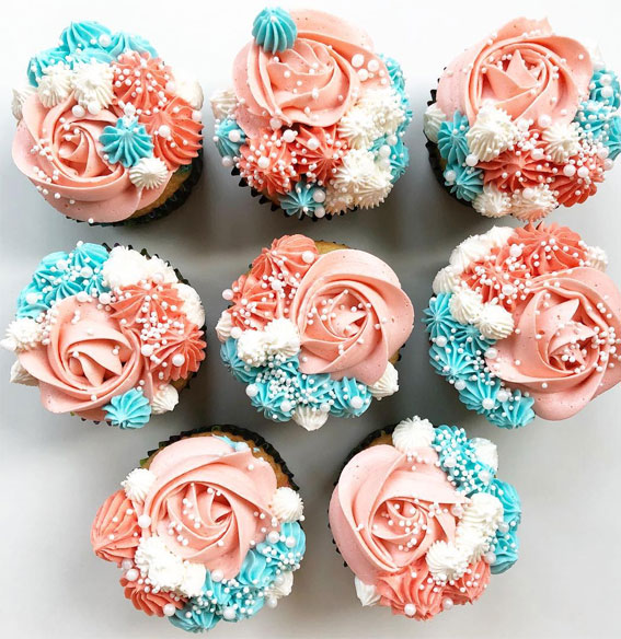 59 Pretty Cupcake Ideas for Wedding and Any Occasion : Creamy peach and sky blue