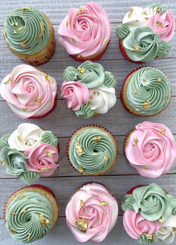 59 Pretty Cupcake Ideas for Wedding and Any Occasion : Sage and pink cupcake