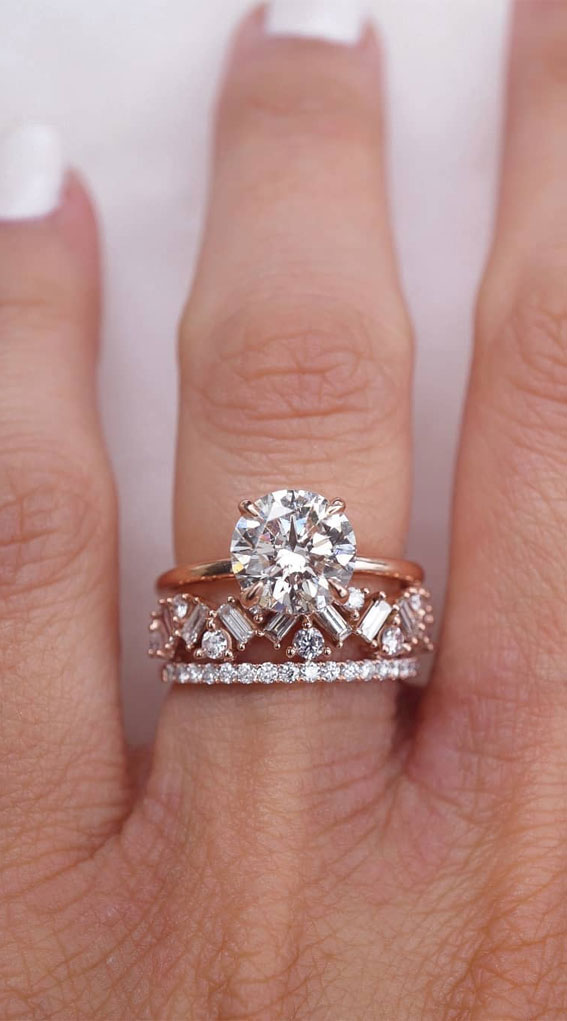 44 Insanely Gorgeous Engagement Rings – Mixed Baguette and Round Diamond