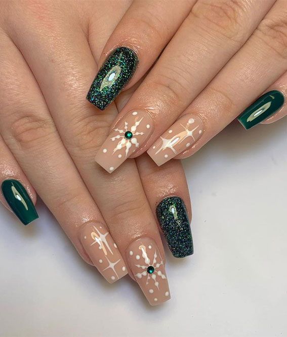 Festive Christmas Nail Art Ideas : Shimmery Green Christmas Nails