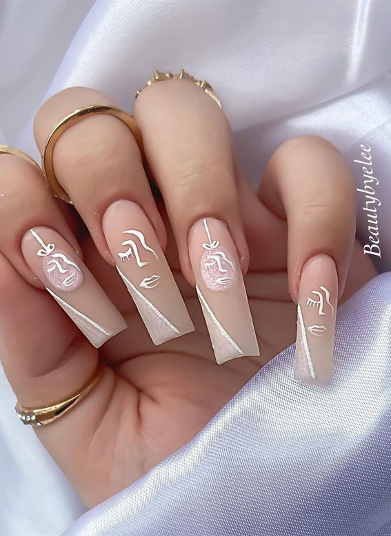 Most Beautiful Nail Designs You Will Love To wear In 2021 : Abstract face nails