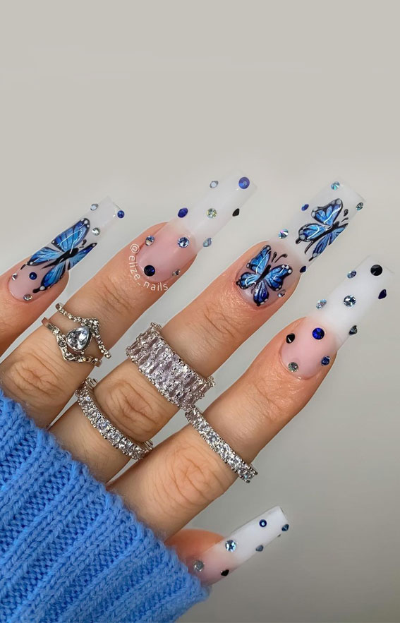 butterfly light blue nail designs 2021