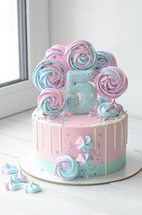 47 Cute Birthday Cakes For All Ages : Blue and pink 5th birthday cake