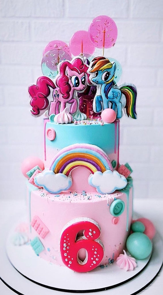 colourful birthday cake, sixth birthday cake, 6th birthday cake, little pony birthday cake