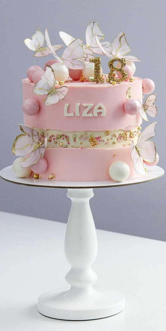 butterfly birthday cake, white birthday cake, pink and chocolate birthday cake, birthday cake decorating ideas