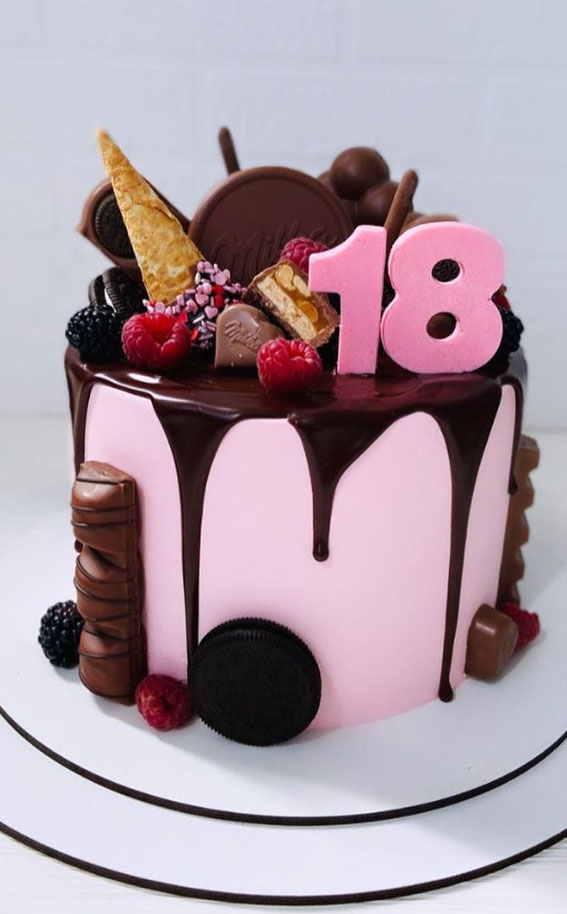 18th birthday cake, pink and chocolate birthday cake, birthday cake decorating ideas