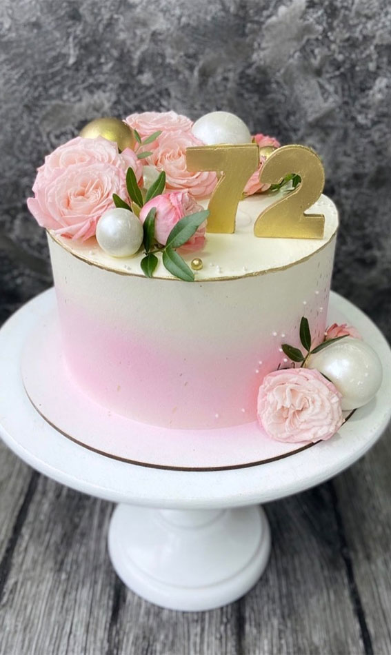ombre pink and white cake, 72nd birthday cake, birthday cake, pink birthday cake, adult birthday cake