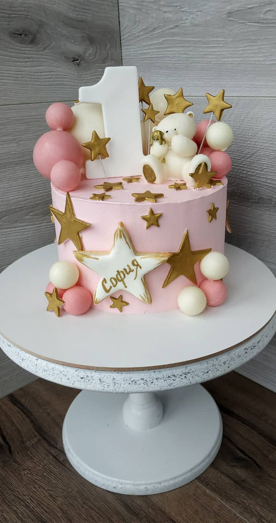 47 Cute Birthday Cakes For All Ages : First Birthday Pink Cake