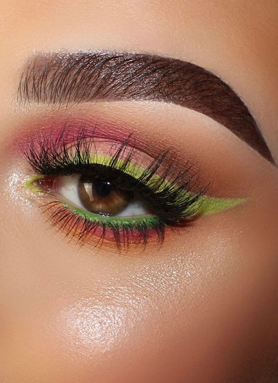 Gorgeous Makeup Trends To Be Wearing in 2021 : Green Neon & Pink