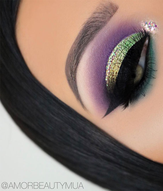 Gorgeous Makeup Trends To Be Wearing in 2021 : Green & Purple Makeup Look