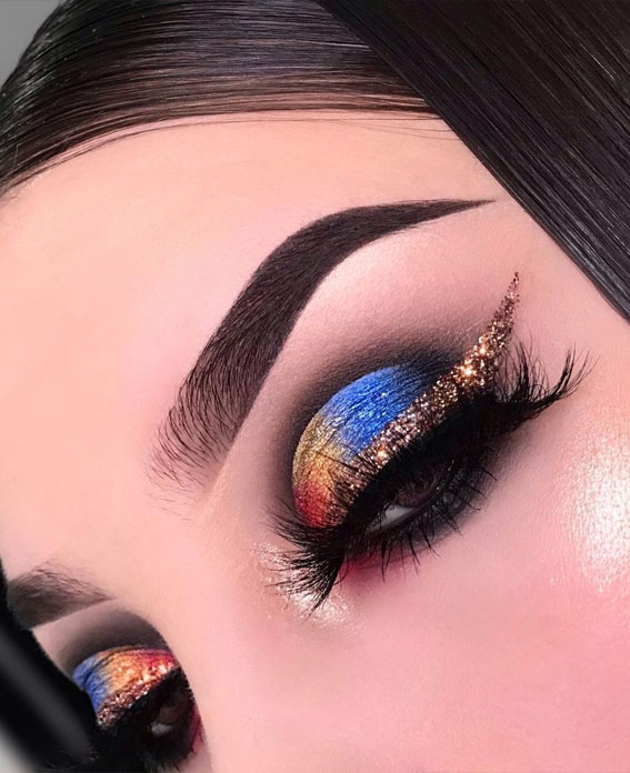 Gorgeous Makeup Trends To Be Wearing in 2021 : Blue, burnt orange and glitter gold