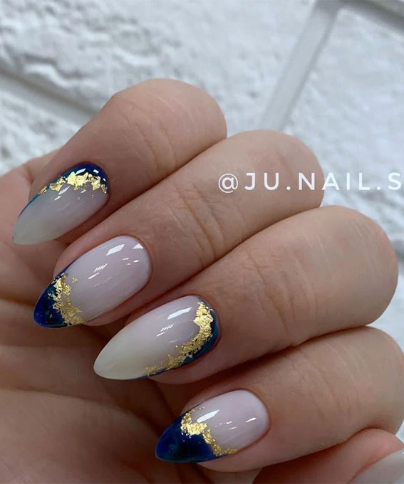Most Beautiful Nail Designs You Will Love To wear In 2021 : Dark blue  marble nails