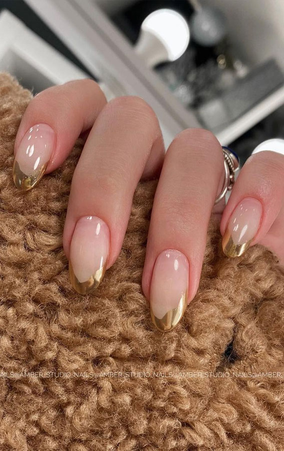 Most Beautiful Nail Designs You Will Love To wear In 2021 : Gold French nails