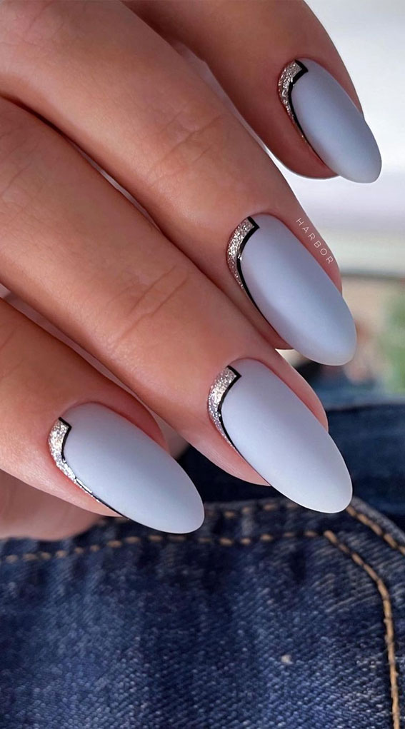 Most Beautiful Nail Designs You Will Love To wear In 2021 : Light Blue and Silver Nails