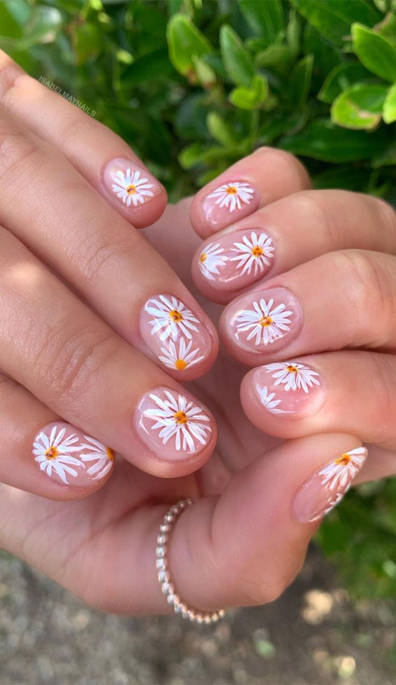 Most Beautiful Nail Designs You Will Love To wear In 2021 : Hand painted daisy nails