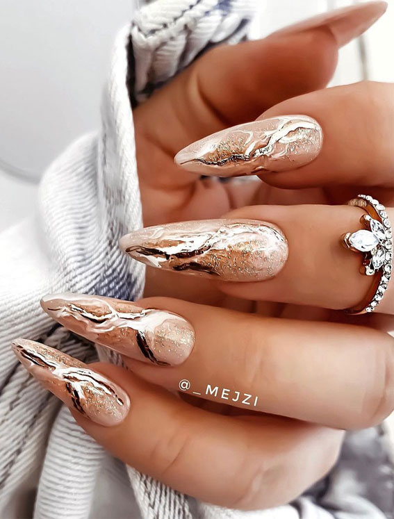 Most Beautiful Nail Designs You Will Love To wear In 2021 : Nude marble nail design
