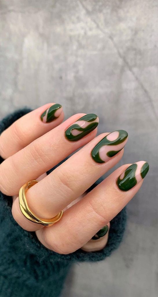Most Beautiful Nail Designs You Will Love To wear In 2021 : Green Swirl