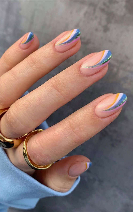 Most Beautiful Nail Designs You Will Love To wear In 2021 : Glitter Rainbow nails