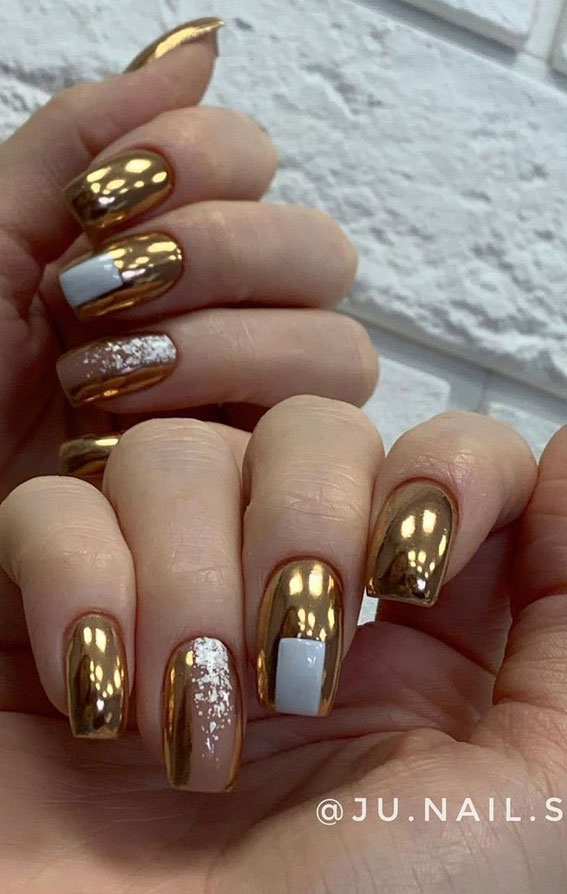 Most Beautiful Nail Designs You Will Love To wear In 2021 : Metallic gold nails