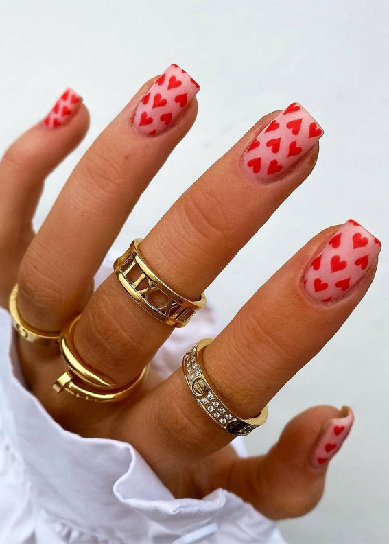 Beautiful Valentine’s Day Nails 2021 : Small red love heart