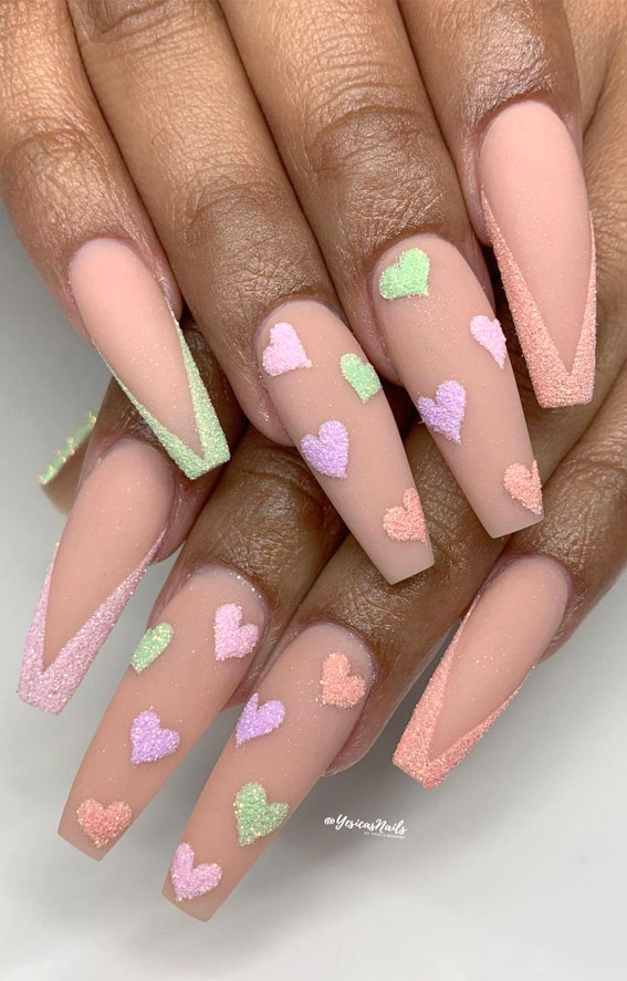 Beautiful Valentine’s Day Nails 2021 : Pastel Love Heart Nails