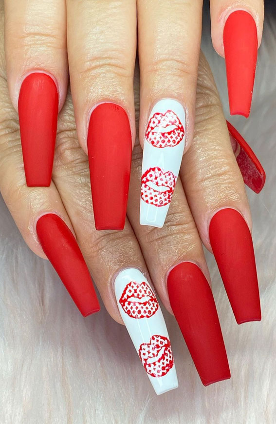 Beautiful Valentine’s Day Nails 2021 : Louis Vuitton Kiss Red Nails