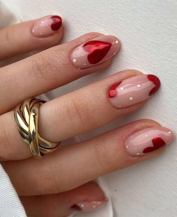 Beautiful Valentine’s Day Nails 2021 : Chrome Heart Gel Nails