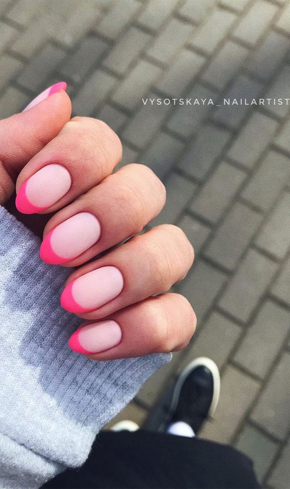 french nails, hot pink french tip nails, hot pink french nails